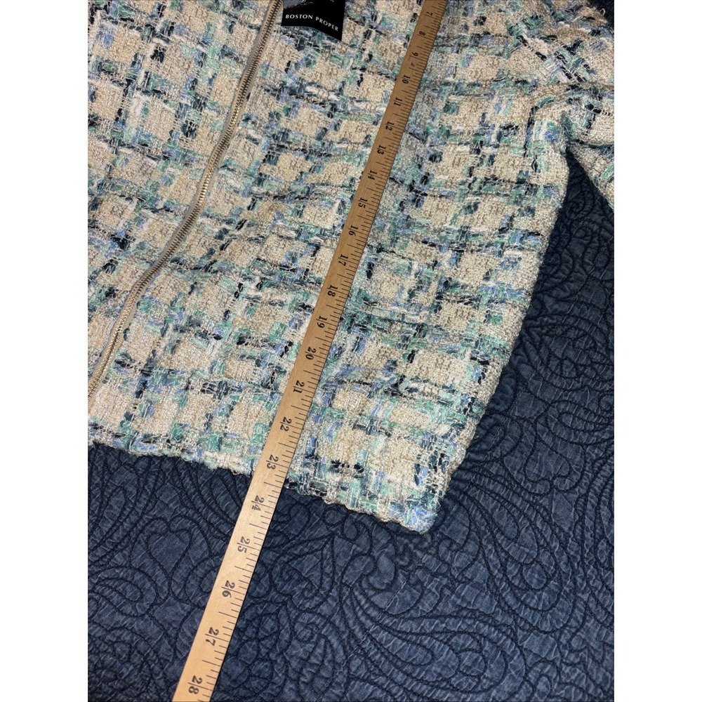 NWT Boston Proper XL Tweed Zip Bomber Lady Jacket Blue Green Cream Pockets - Picture 16 of 16